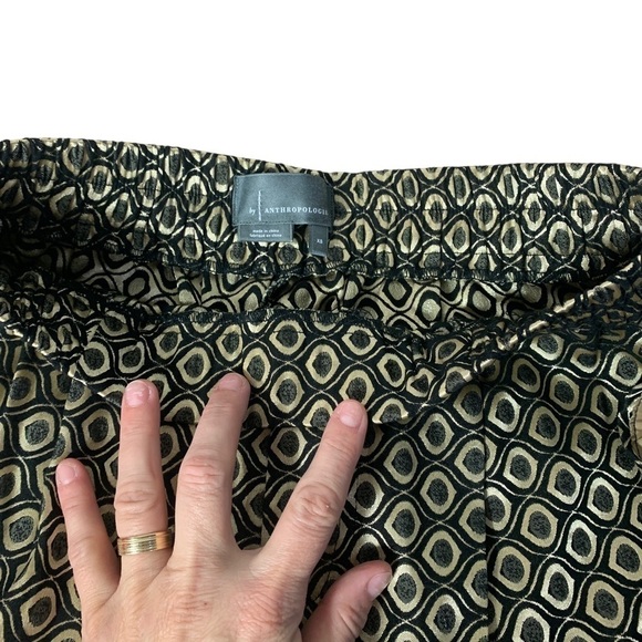 - NWT Anthro Gold & Black Metallic Print Larkin Jacquard Tapered Trouser Pants - Picture 7 of 13